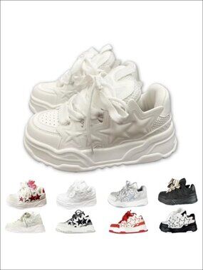 Unisex Chunky Platform Sneakers Lace-Up Mesh Casual Shoes